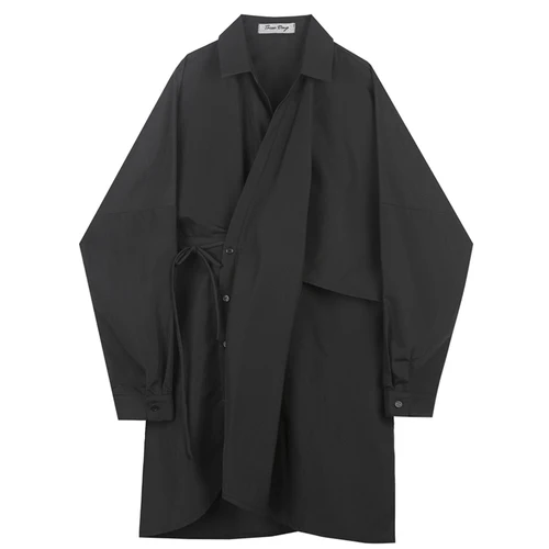 C575 black Мужские Асимметричные дизайнерские свободные длинные стильные рубашки мужские винтажные Япония уличная панк готика с длинным рукавом Повседневные рубашки сценическая одежда - Цвет: C575 black