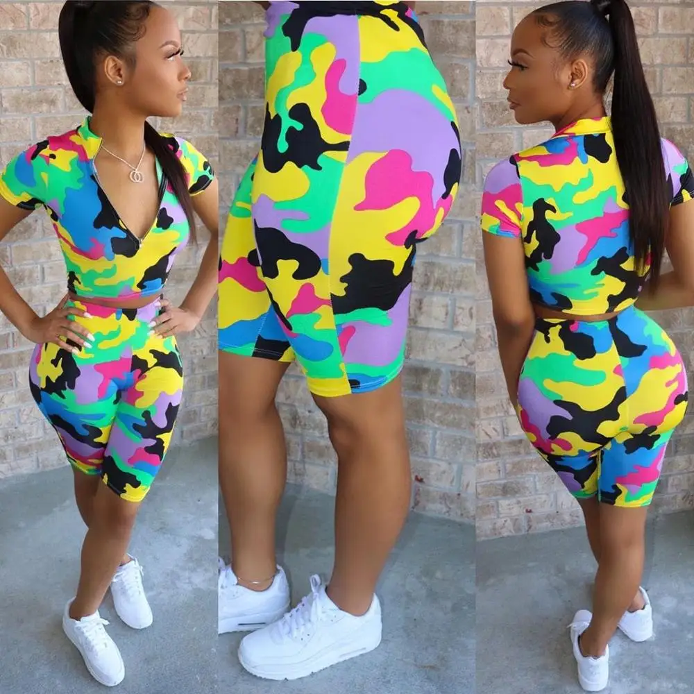 Женский комплект из двух предметов летний костюм в стиле милитари укороченный