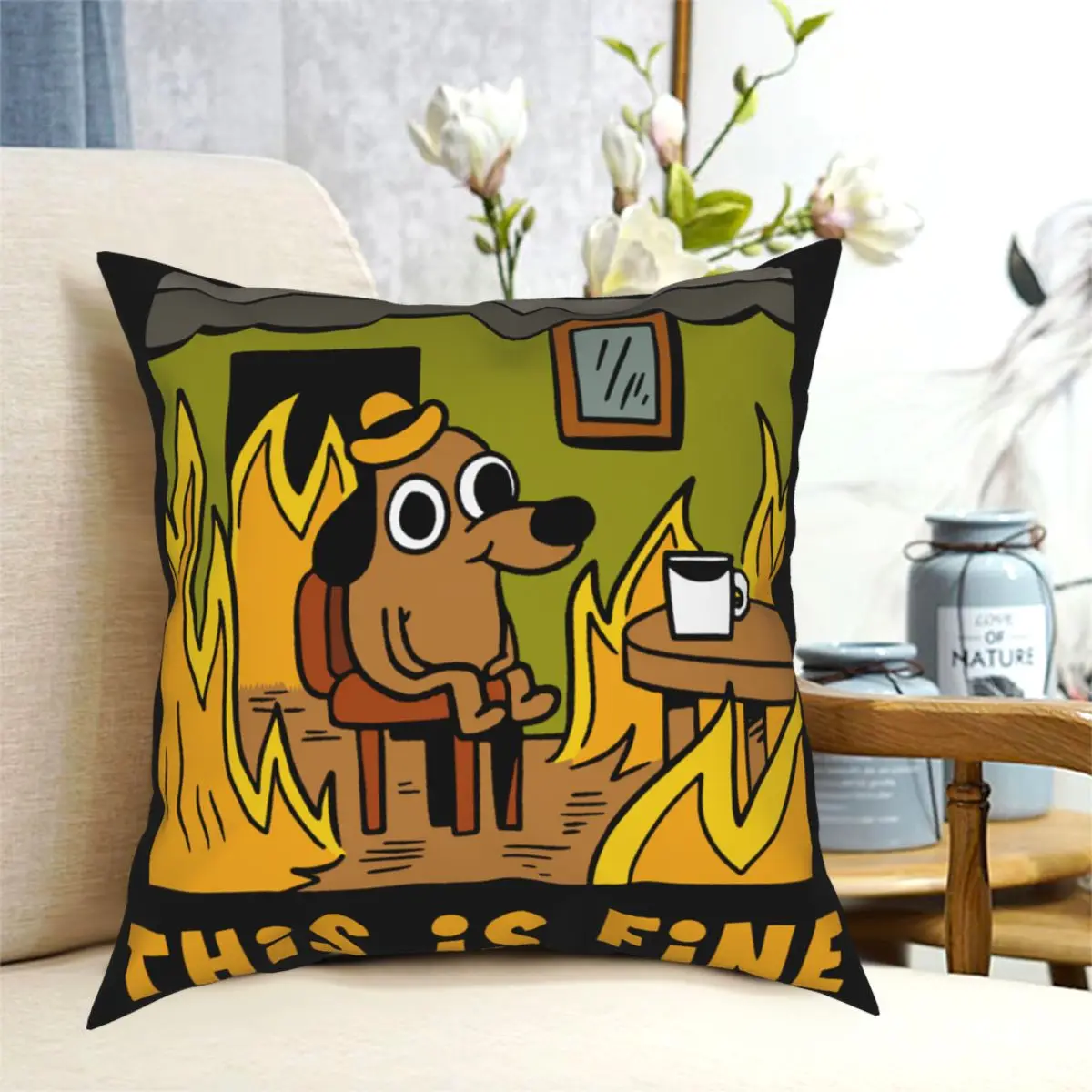 

This Is Fine Meme Dog Pillowcase Soft Polyester Cushion Cover Decor Throw Pillow Case Cover Chair Zippered 45X45cm