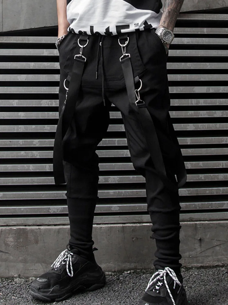 

Men Ribbon Casual Harem Pant Streetwear Punk Hip Hop Cargo Trousers Joggers Sweatpant Male Dancing Pant Ankle-length Pants Mid