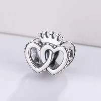 3d115 high quality 925 sterling silver charms interlocking love heart charm bead bracelet fashion women diy bracelet accessories