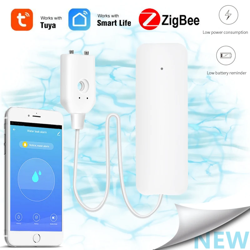 

Умный датчик утечки воды Tuya Zigbee, Wi-Fi датчик, совместим с приложением Tuya Smart / Smart Life, простая установка