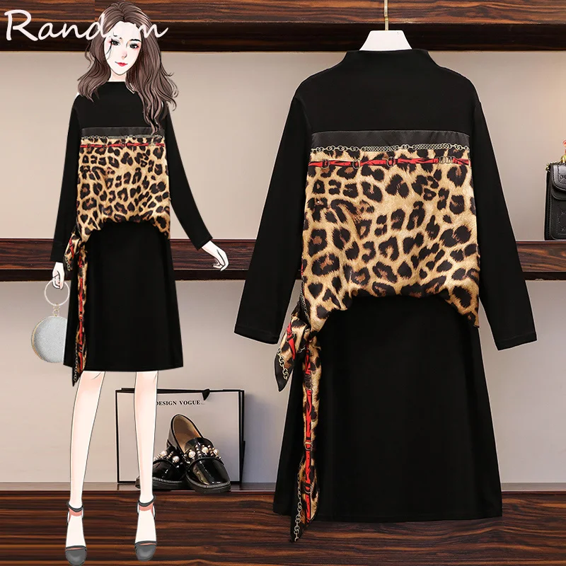 Женское осеннее платье футболка с леопардовым принтом в стиле пэчворк женское