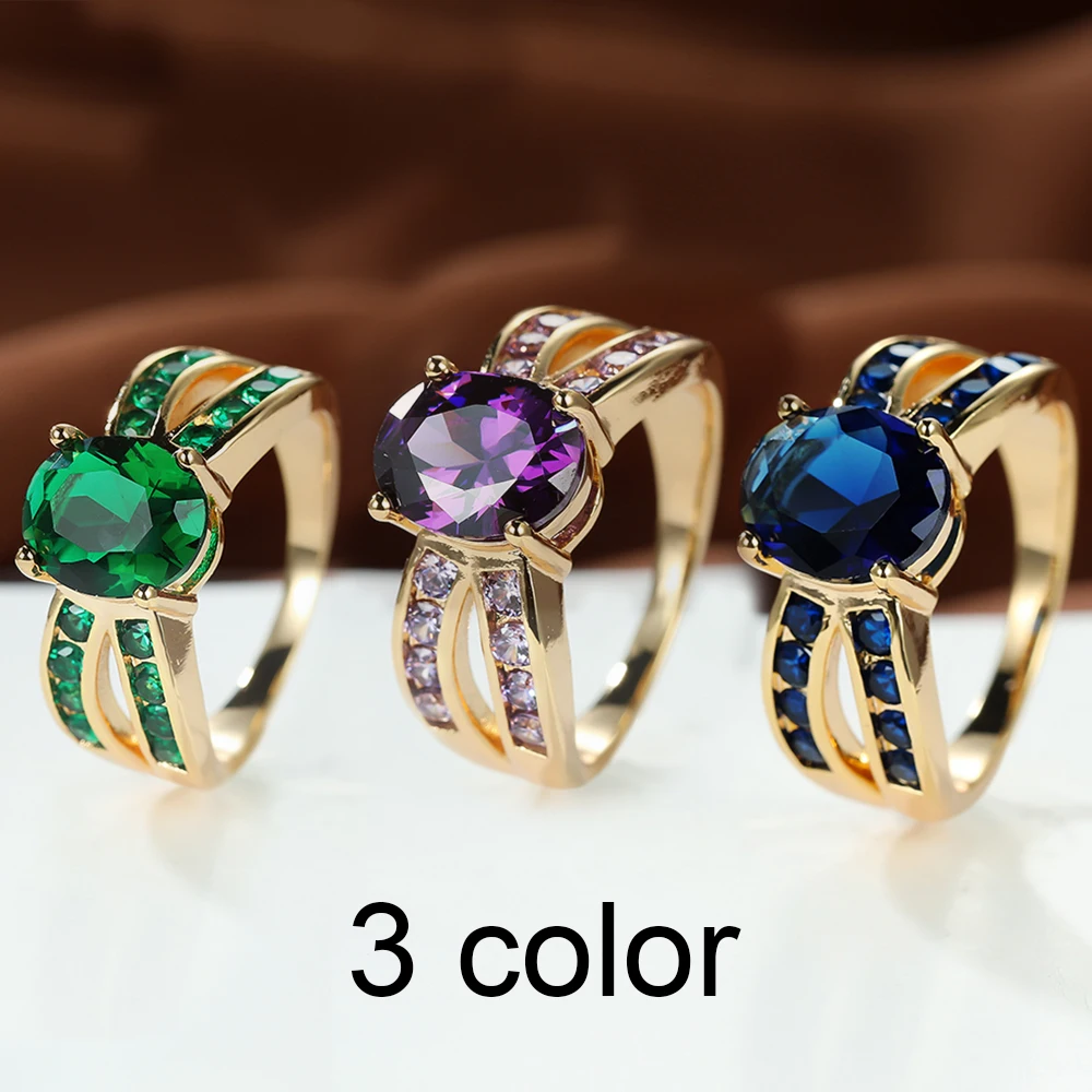 

Temperament 14K Gold Emerald Zircon Stone Ring for Women Aesthetic Bridal Wedding Ring Double Layer Hollow Design Jewelry Gift