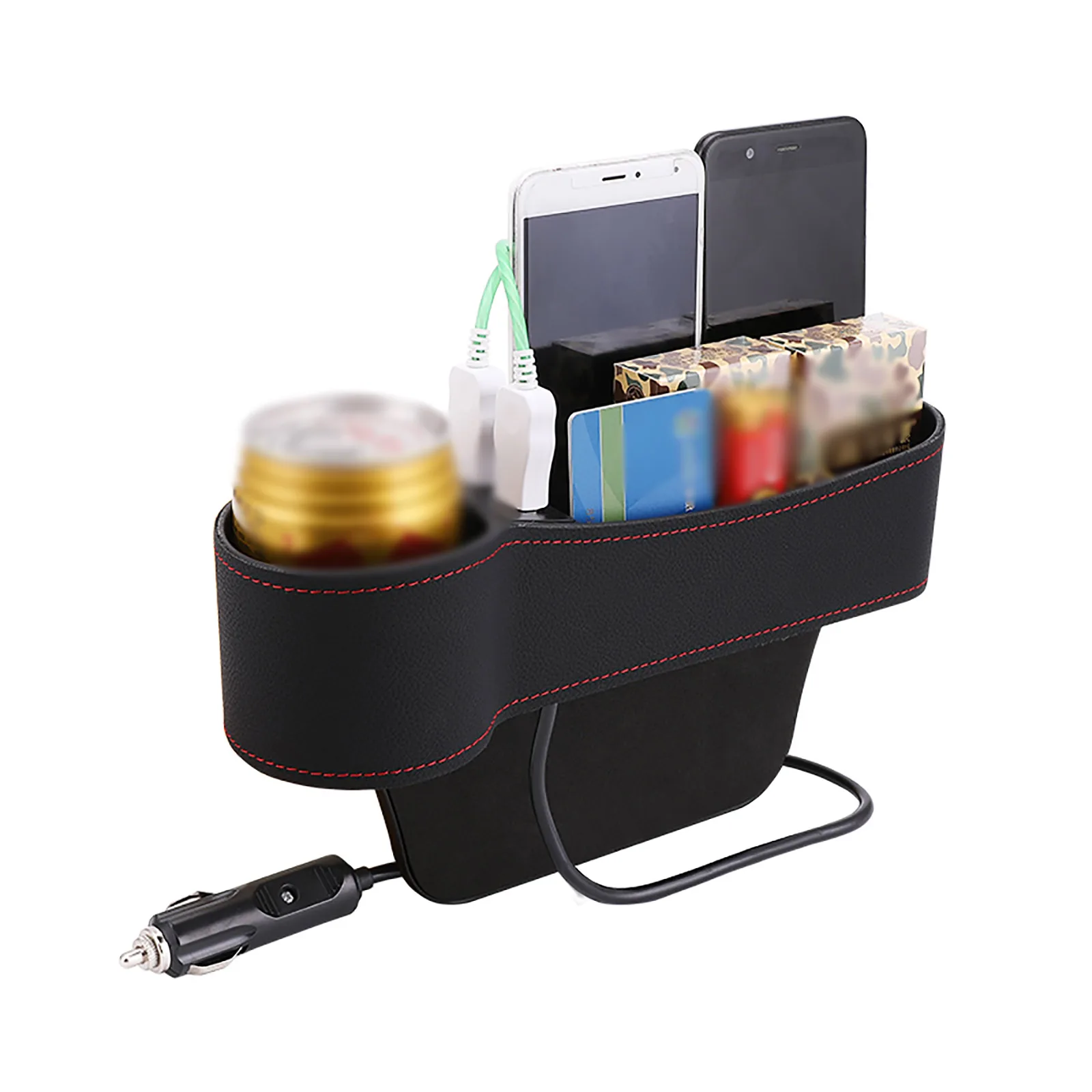 

Car Storage Pocket PU For Stowing Tidying Durable Black Red USB Charging Brown Ivory Leather & ABS Materials