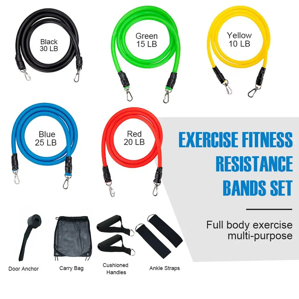 11 Pcs/Set Latex Resistance Bands Crossfit Training Exercise Yoga Tubes Pull Rope Rubber Expander Elastic Fitness with Bag | Дом и сад