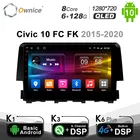 Автомобильный DVD-плеер Carplay, 10,1 дюйма, 8 ядер, Android 10,0, GPS-навигация, 4G LTE, для Honda Civic 10 FC FK 2015-2020, 6 ГБ + 128 ГБ, BT RDS радио