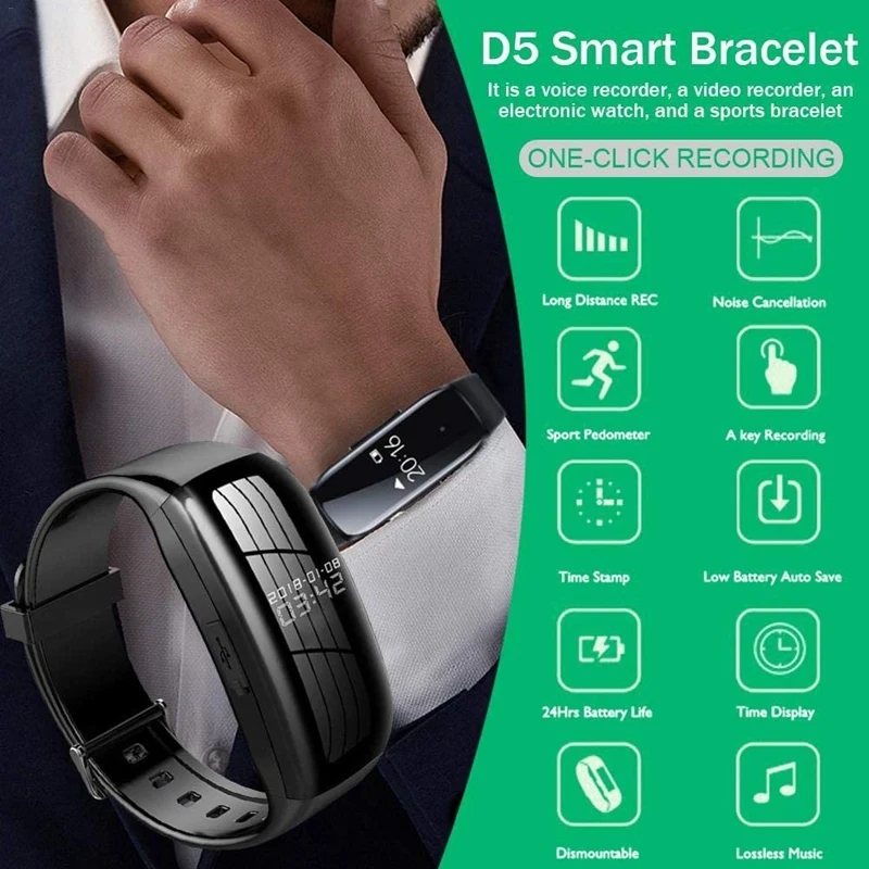

D5 Smart Wristband Professional Recording Pen HD Noise Reduction Voice Recorder Sports Smart Watch