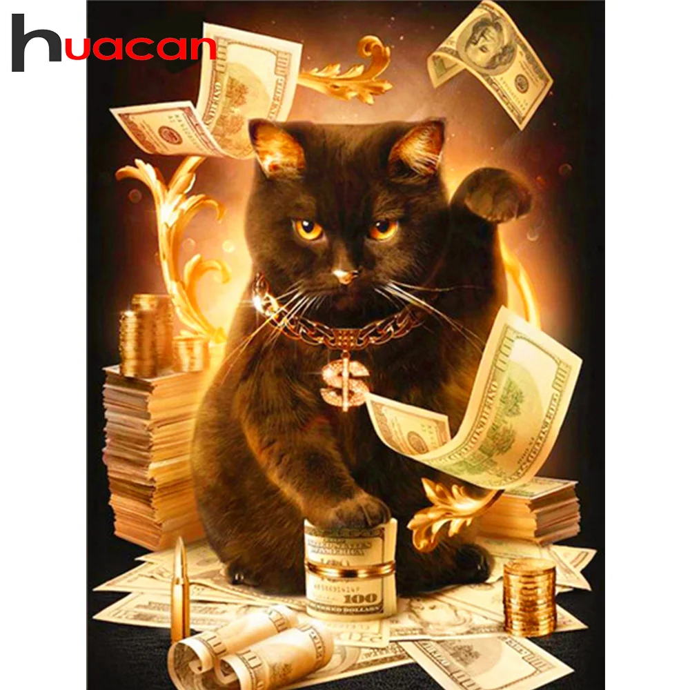 Алмазная вышивка Huacan 5D с котом полностью квадратная животными Стразы ручной
