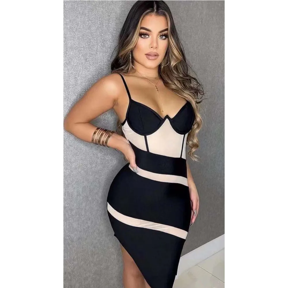 

Hot Sale Women Summer Ladies Sexy Sleeveless Patchwork Black Bodycon Bandage Dress 2021 Elegant Evening Party Club Dress