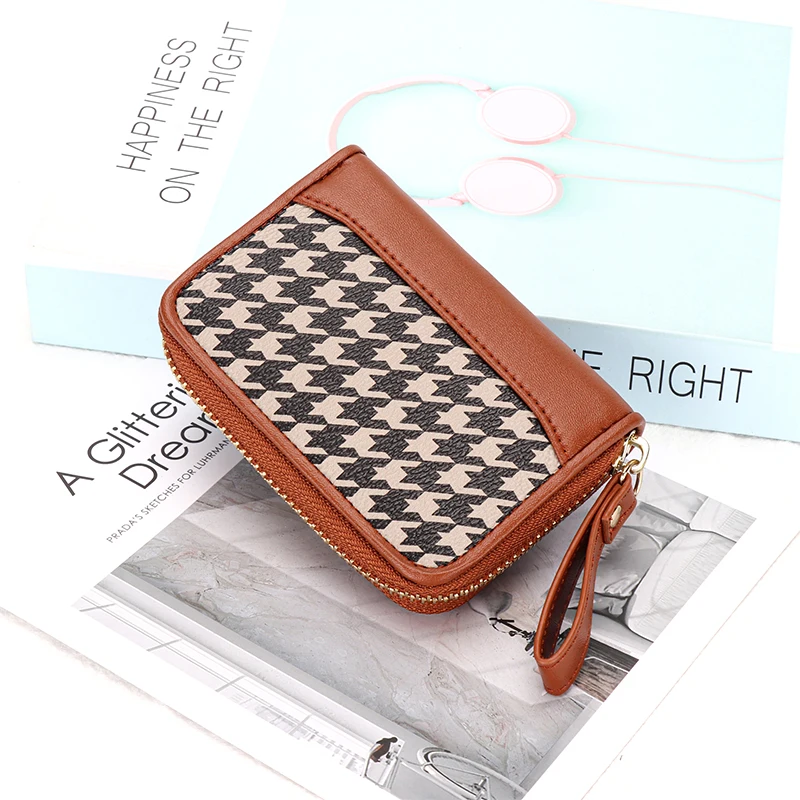 Card case female driver's license organ card case fashion houndstooth short wallet all-in-one bag multi-card slot large capacity