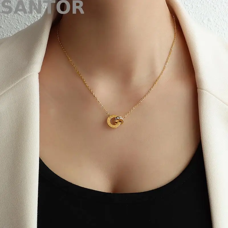 

Punk Women Jewelry Popular Roman Lucky Ice Out Necklace Earrings Set Jewelry Stainelss Steel Necklace Stud Earrings