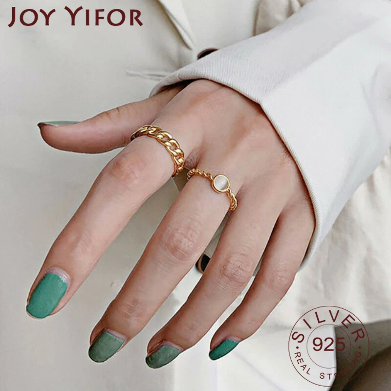 

Минималистичные серебряные кольца 925 пробы, французская позолоченная винтажная цепочка правильной геометрической формы, модный, Элегантны...