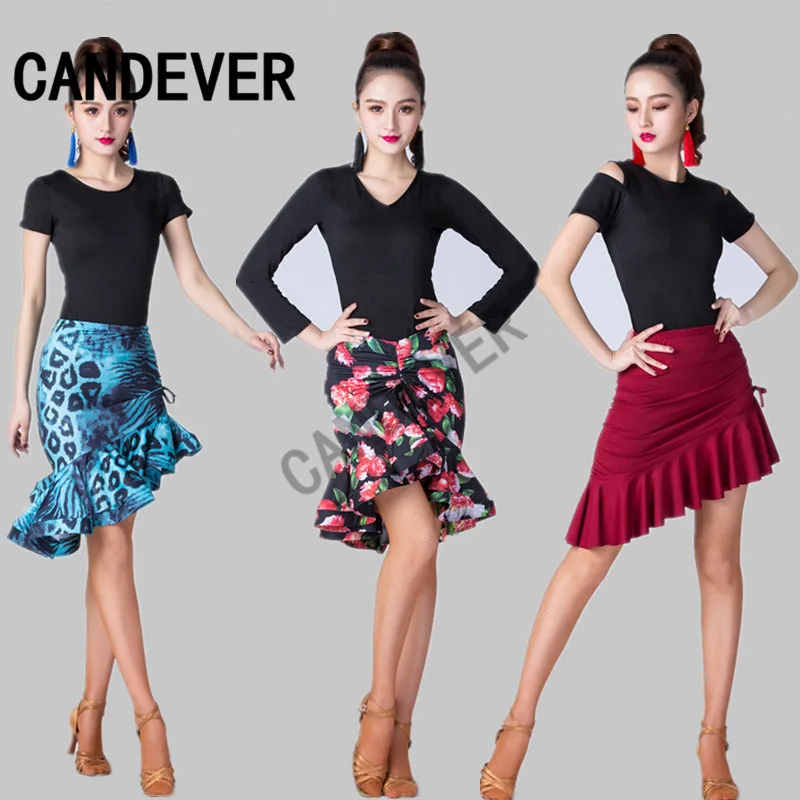 Женское платье для латиноамериканских танцев черное трикотажное с цветочной