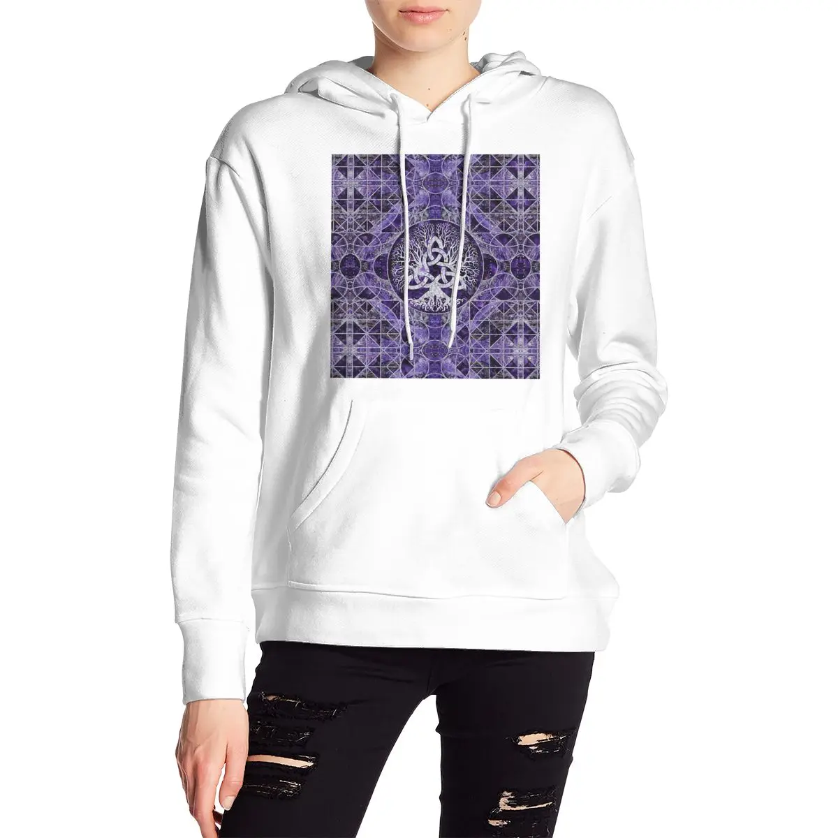 

Viking Fathor Fashion Print sweater 90s Women Crop Top Tree Of Life Triquetra hoodie Tops Streetwear