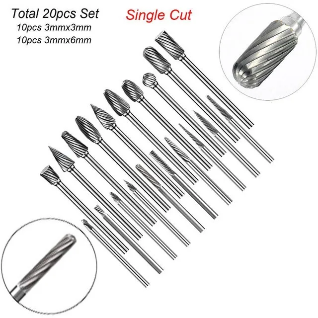 

20PCS Head Tungsten Carbide Steel Rotary Burr Die Grinder Bit Shank Carving Set 3mm 6mm Tungsten Carbide