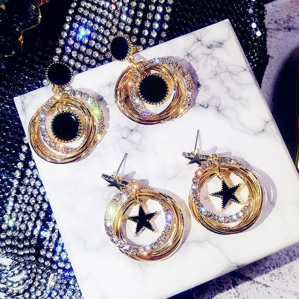 

Fashion Round Star Diamond New Earrings For Women Aretes De Mujer Tassel Earrings Dangle Statement Earrings Trendy Geometric