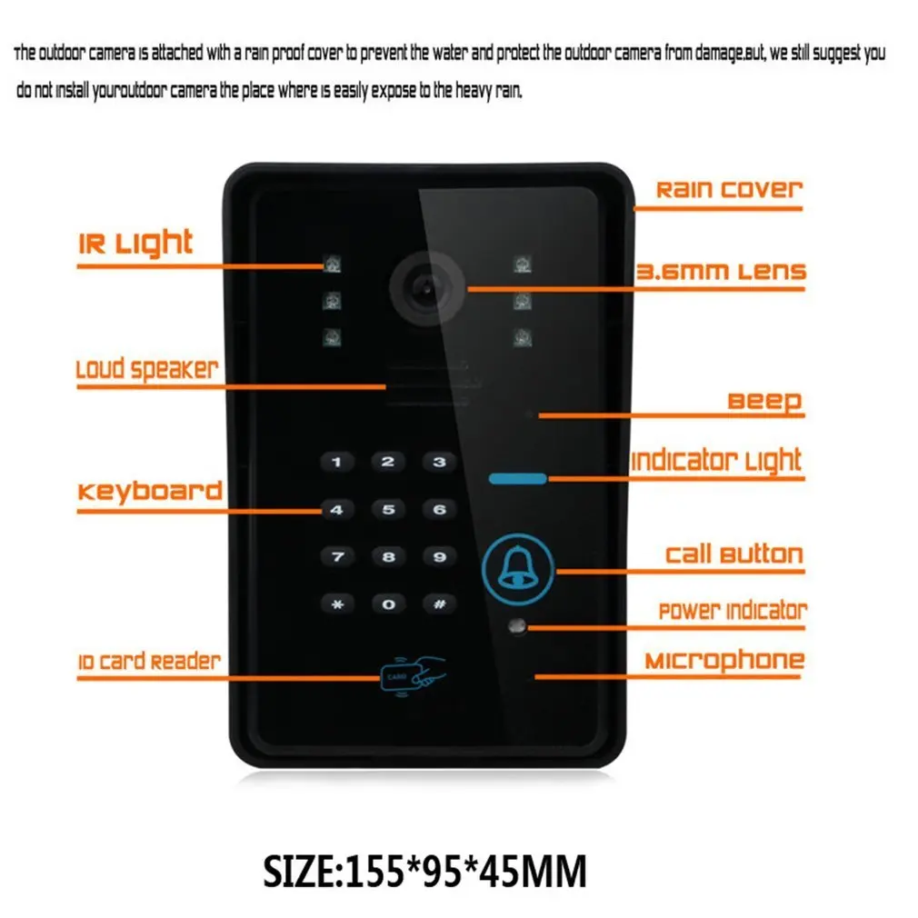 

7 Inches Video Doorbell Wired RFID Password Video Door Rainproof Call Panel IR Camera HD TV Line Remote Control Home Safety Use