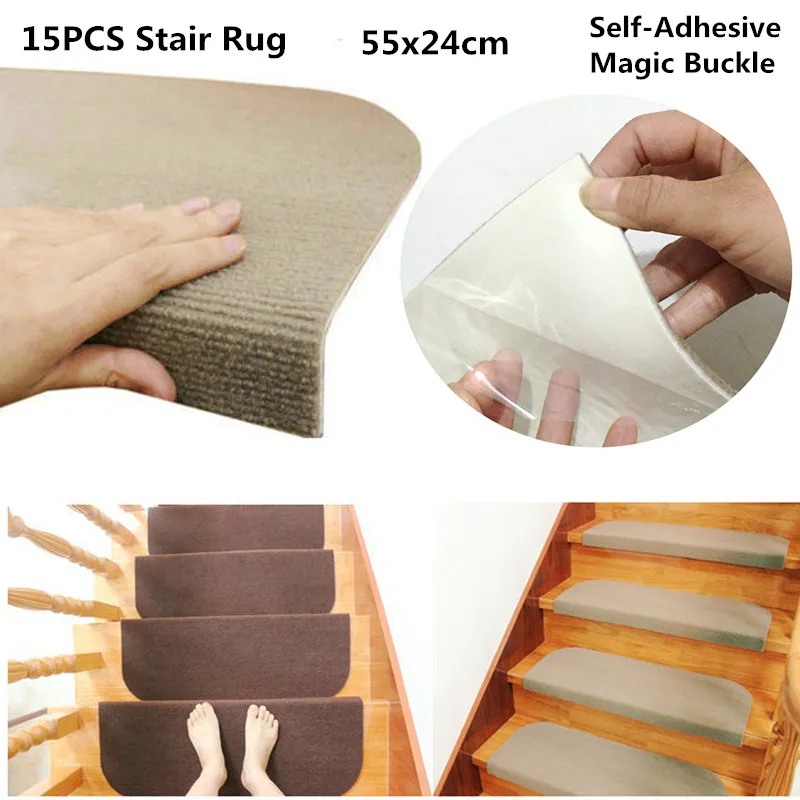 

5/10/15PCS Stair Tread Carpet Mats Self Adhesive Stair Mat Rug Anti-Skid Step Pad Safety Mute Floor Mats Indoor Warm Pad 55x24cm