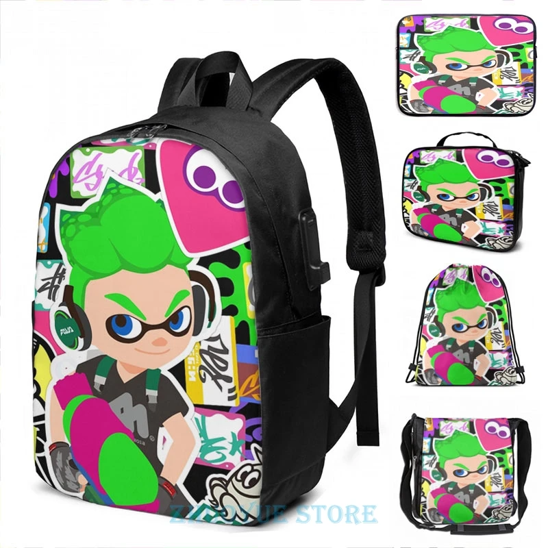 Забавный графический принт Splatoon 2 - Inkling Мальчик USB заряд рюкзак школьные сумки Для