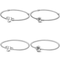 100 925 sterling silver moment heart infinity winged heart clasp snake chain bracelet fit pandora bead charm trendy diy jewelry