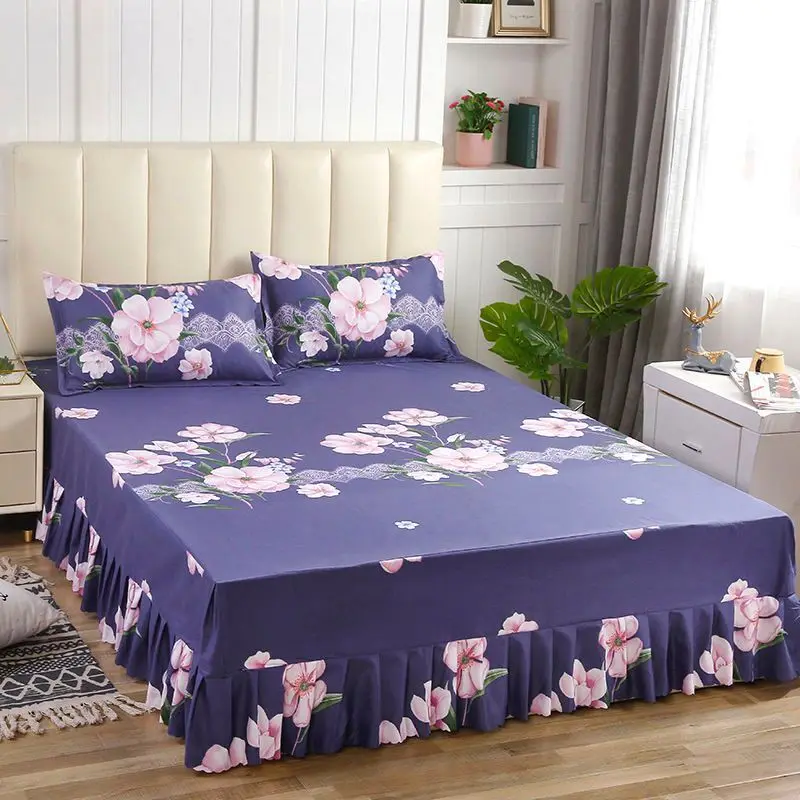 3pcs Printed Bedding Set Soft Bed Skirt With Pillowcases Bedspread Full Twin Queen King Size Sheet Mattress Cover Bedsheets | Дом и сад