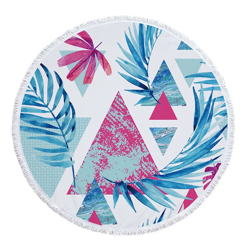 

Green Plant Cactus Marble Leaf Leaves Beach Bath Towel Round Sea Blanket Seaside Yoga Carpet Picnic Mat Absorbent Manteau Cloak