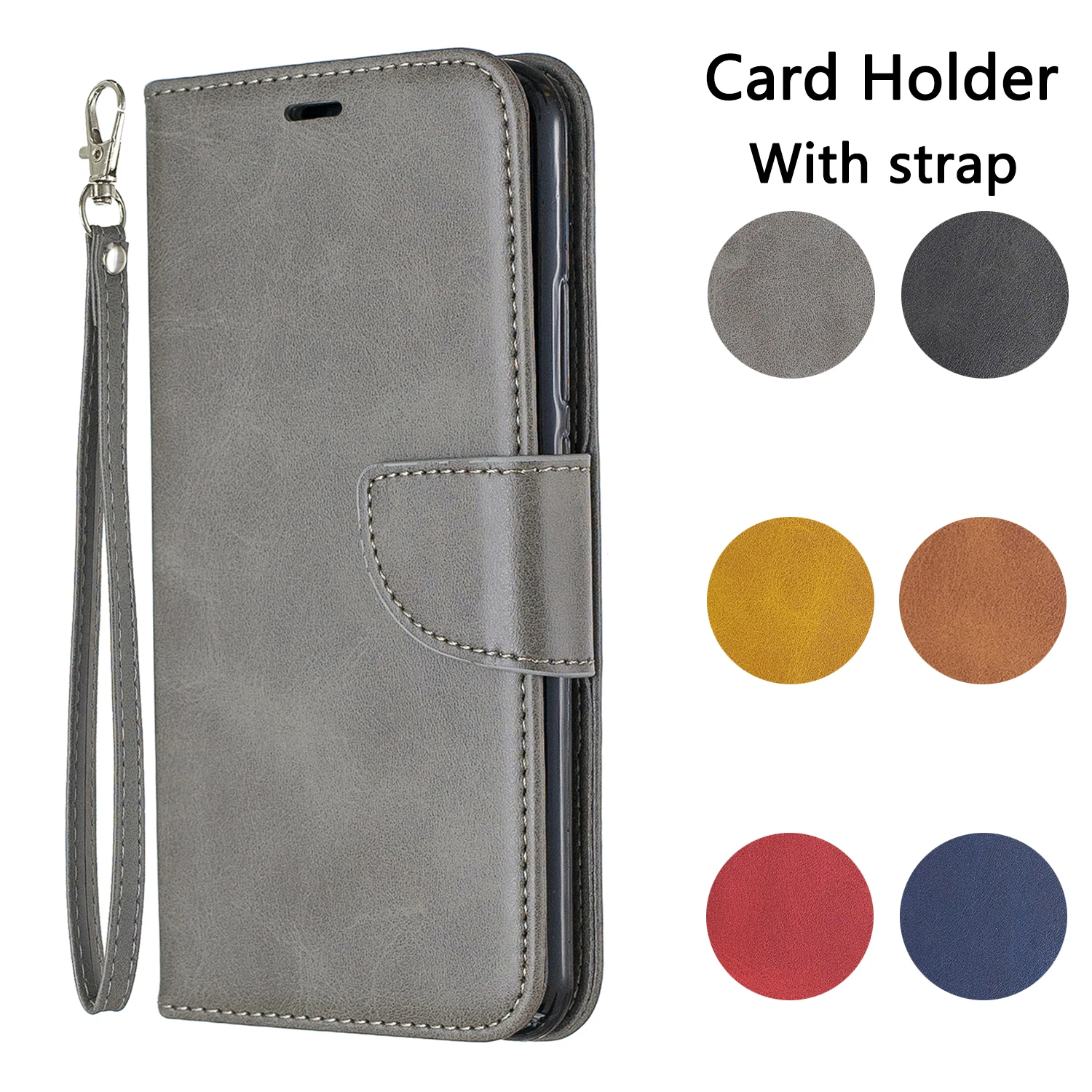 

Huawei Honor 8 Lite P8 Lite 2017 P10 P20 P30 P40 Lite E Y7P Nova 3E 4E Lite P40 Pro Solid Flip phone case with card holder Strap