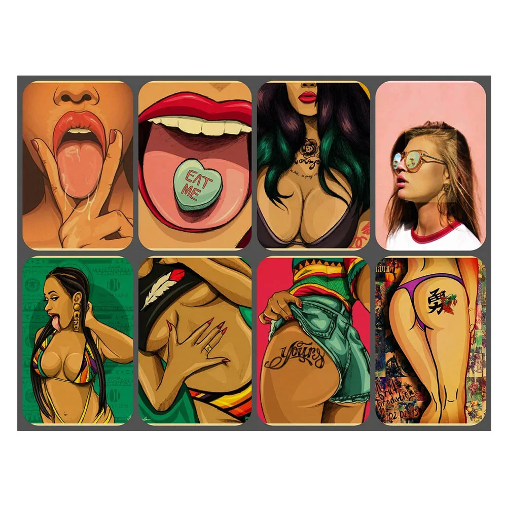 

Hot Girls Vintage Poster Self-adhesive PVC Wall sticker Bar Club Casino Pub Home Decor Wall Art Painting Pin-up Girl