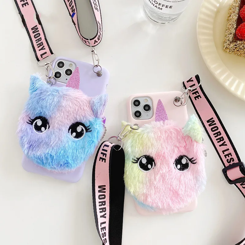 

Plush Cat Coin Purses Cases For OPPO R9S R11S R15 R17 A37 A57 A79 A5 A12E A12S A31 A5 A9 2020 A15S A91 3D Unicorn Wallet Cover