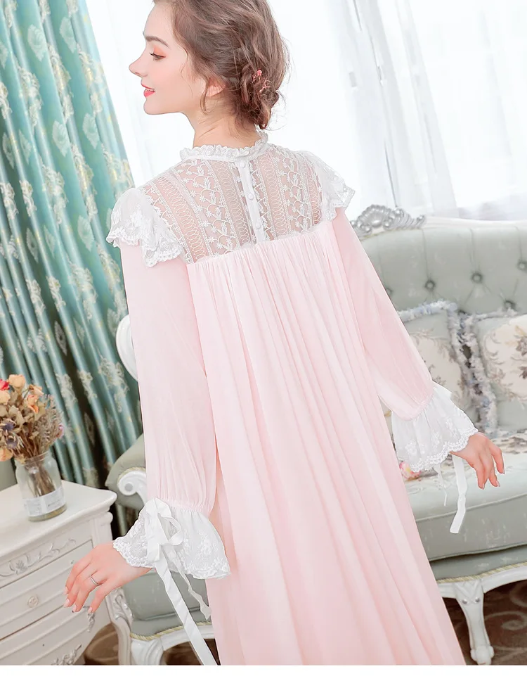 

Purple Lace Women Pajamas Long Sleeve Free Size Tea Length Homewear night dress DZA170