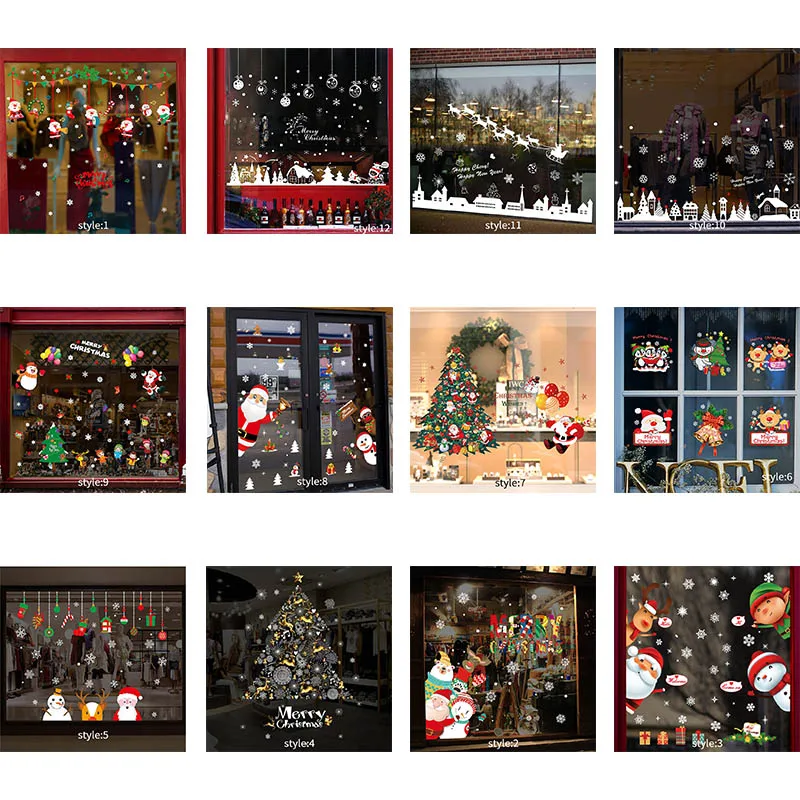 Оформление Рождество Санта Клаус снеговик лося окно витрина стекло липкий