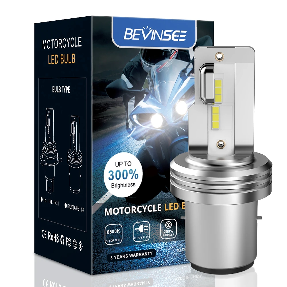 Bevinsee BA20D H6 мотоциклетные светодиодные лампы для фар дальнего и ближнего света 6000