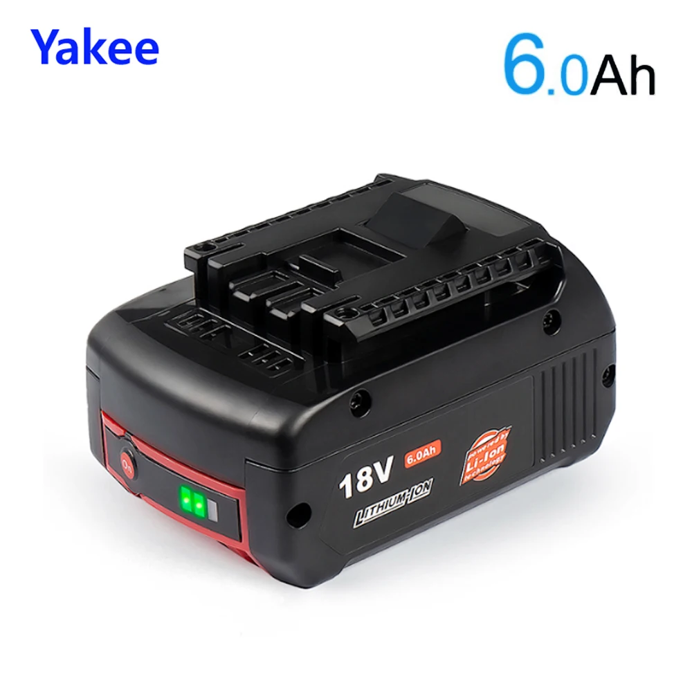 

Yakee 18V 6.0A Rechargeable Li-ion Battery For Bosch 18V Power tool Backup 6000mah Portable Replacement BAT609 618