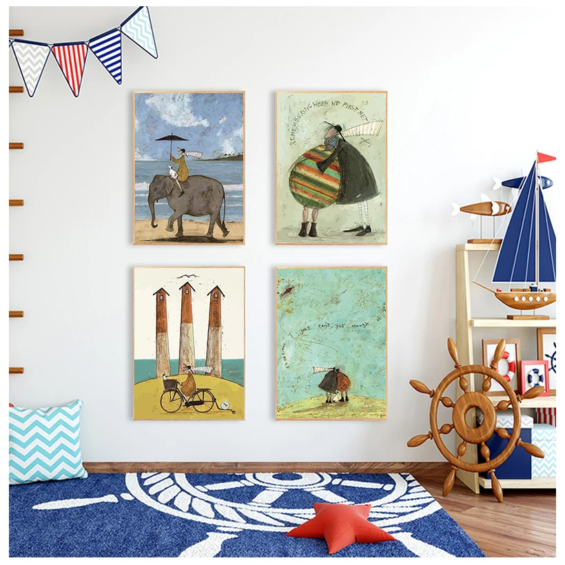 

Vintage Nordic Abstract Landscape Love Dogs Pet Canvas Wall Art Paintings Posters and Prints Pictures Living Room Home Decor