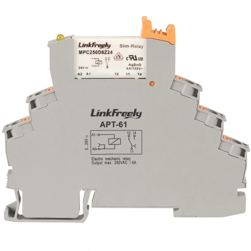 

Rail type ultra-thin intermediate relay module 24V small APT-61 base socket MPC250D6Z24 one open and one closed DC
