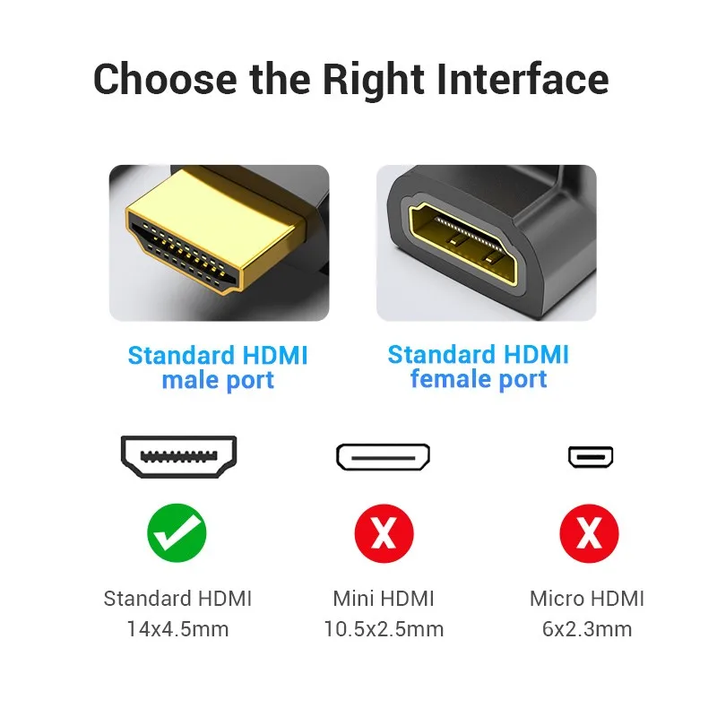 Адаптер Vention HDMI 2 0 270 90 градусов с прямым углом для мужчин и женщин кабель