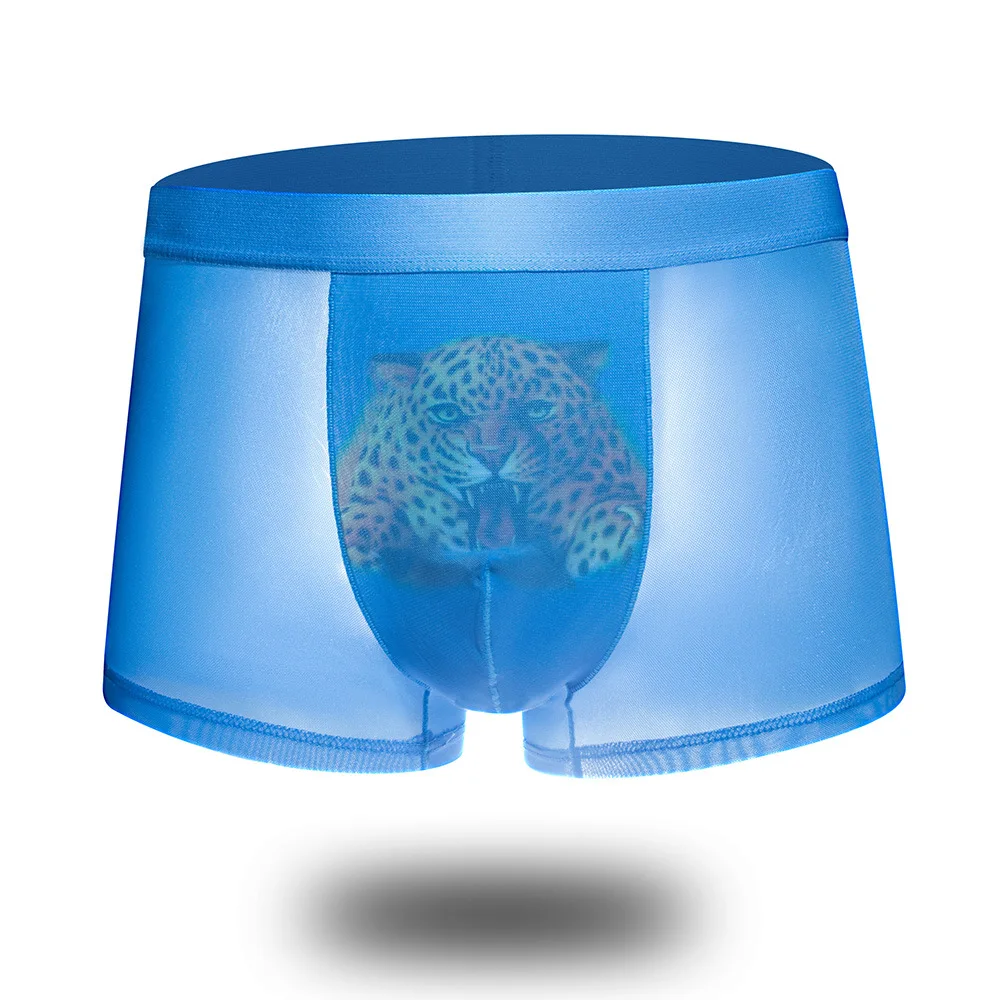

men underwear ice silk sexy breathable leopard print boxer briefs 3D fun transparent boxers underpants sexy erotic male homme