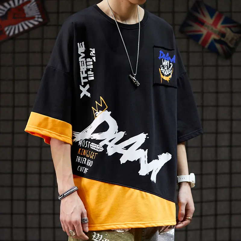 Футболка мужская оверсайз в стиле хип-хоп с рукавом до локтя | Мужская одежда