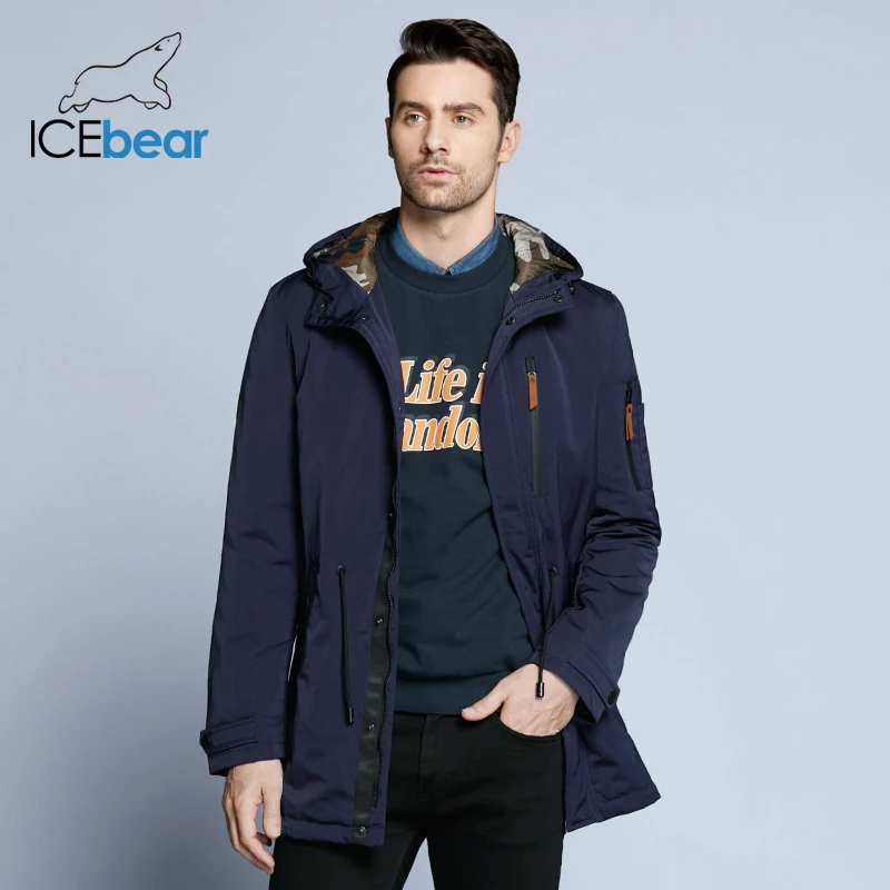 ICEbear 2019 Пальто Для Мужчин Регулируемый Пояс Шляпа Съемная Осень Мужчины Новый