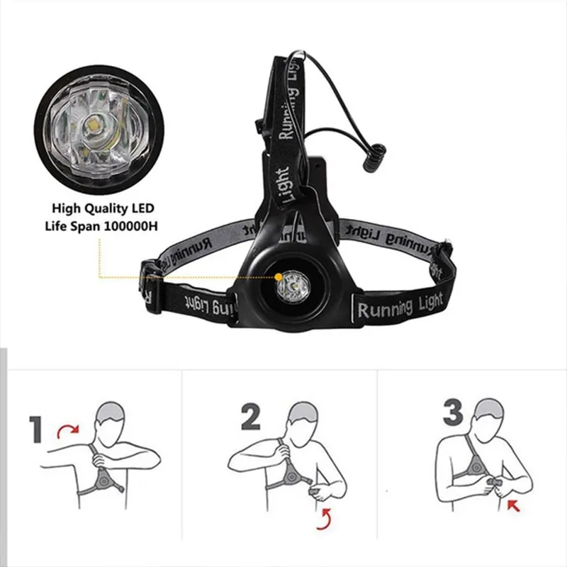 

Running Jogging Outdoor Chest LED USB Safety Night Waterproof LampsCharge Light Flashlight Sport Running Newest