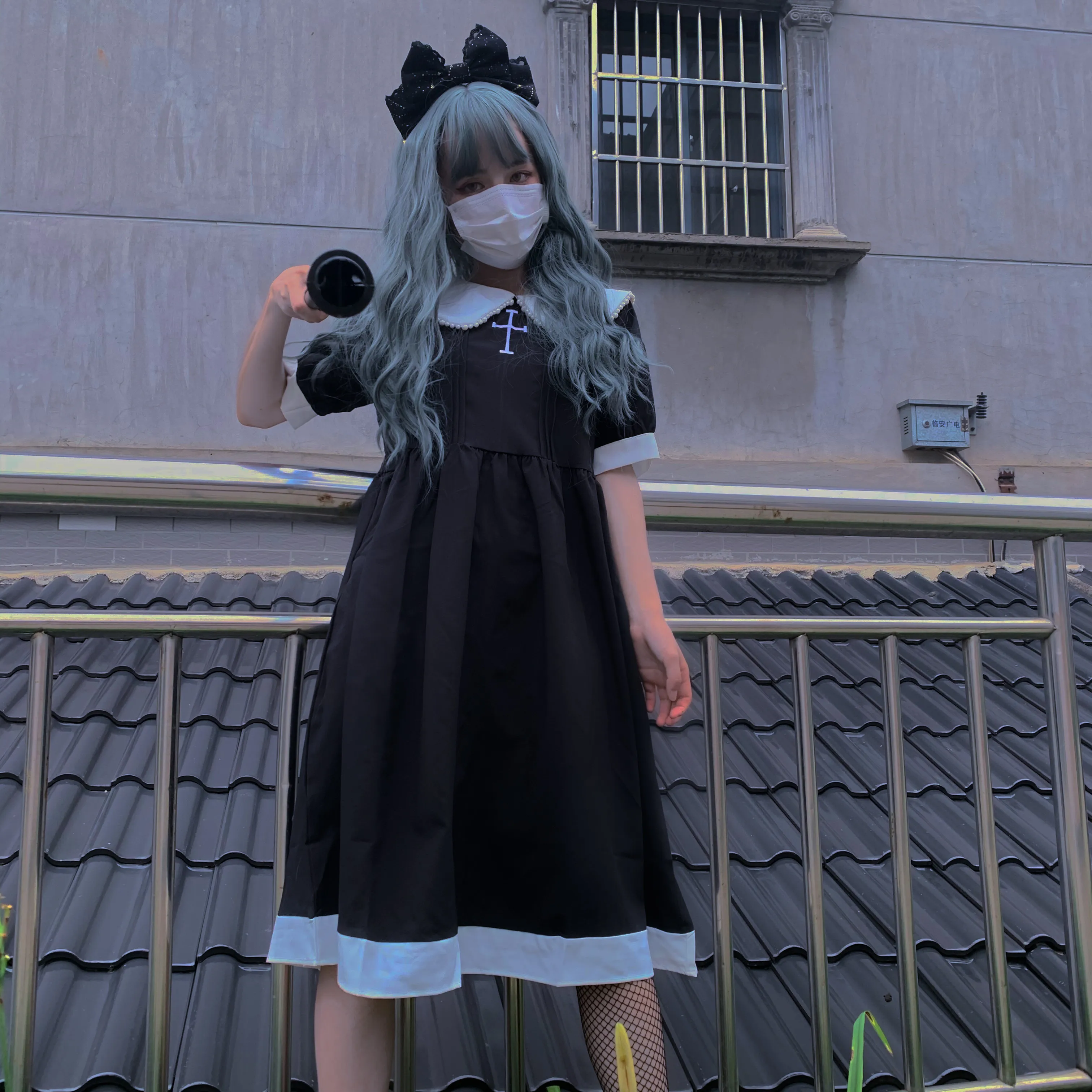 Женское летнее платье в японском стиле колледжа с вышивкой из темно-синего