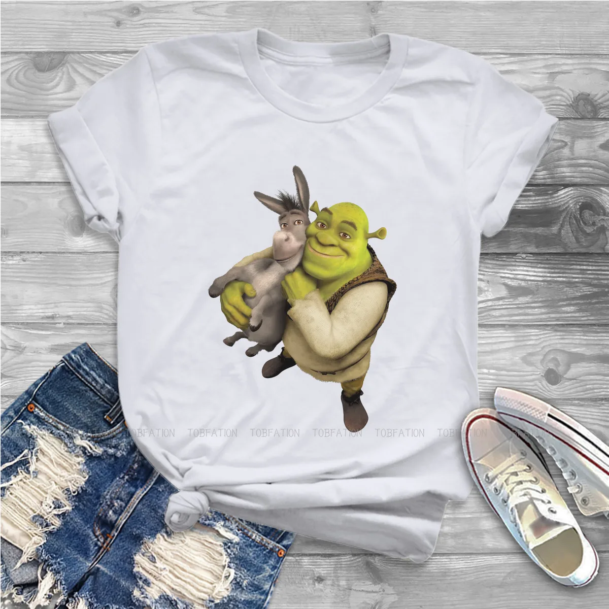 

And Donkey Kawaii Girls Women T-Shirt Shrek Comedy Film Blusas Harajuku Casual Short Sleeve Vintage Oversized Tops