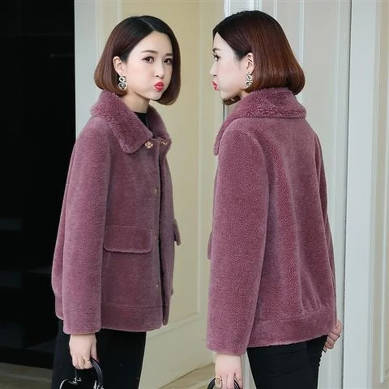 2022 Genuine Wool Soft Winter Button Turndown Collar Single Breasted Jackets Real Shearing Sheep Fur Coats Winter Coat X853