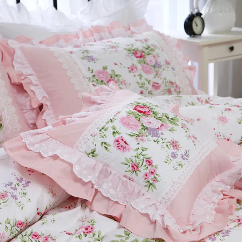 Funda de almohada decorativa de encaje con volantes elegantes, funda de almohada de cama con bordado europeo, funda de cojín con estampado de princesa rosa, cojines de sofá