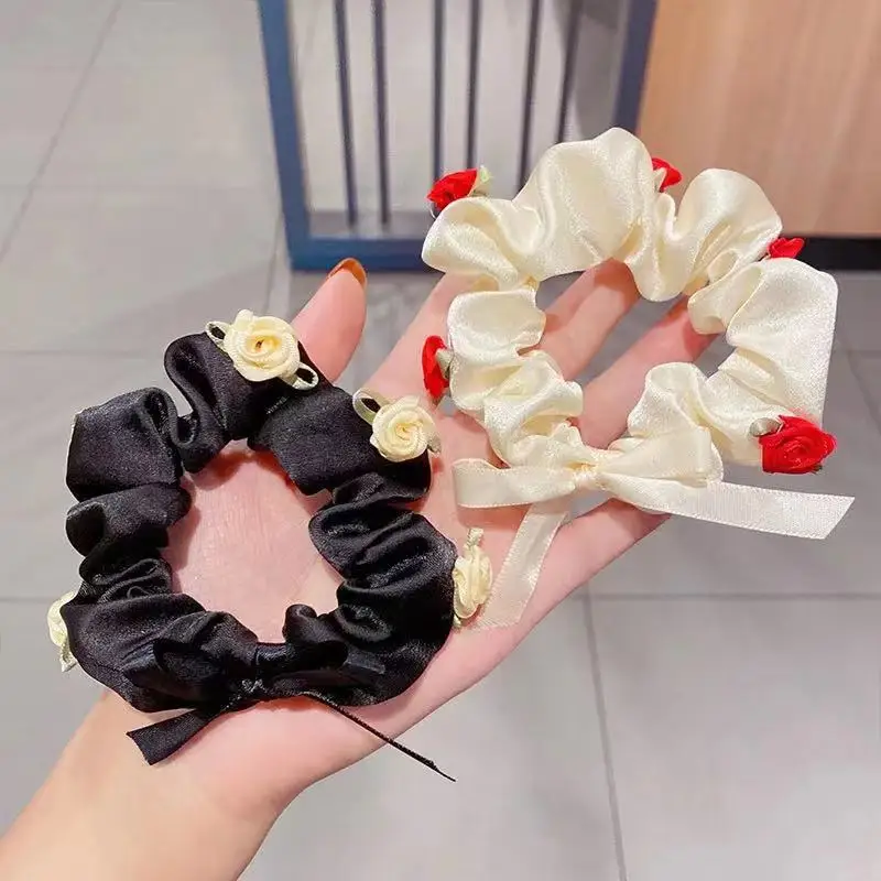 

Sweet Bowknot Hair Ties Three-dimensional Rose Scrunchie Rubber Band For Woman Girl Hair Accessories Elastic Hairband Hair Rope