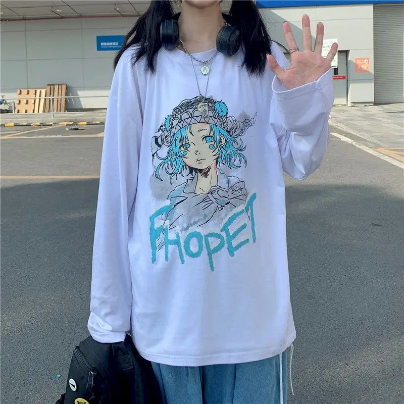 

T-shirt Top Female Japanese Harajuku Style Cartoon Printing Long-sleeved Student Loose And Thin Korean T-shirt Autumn Ins Tide
