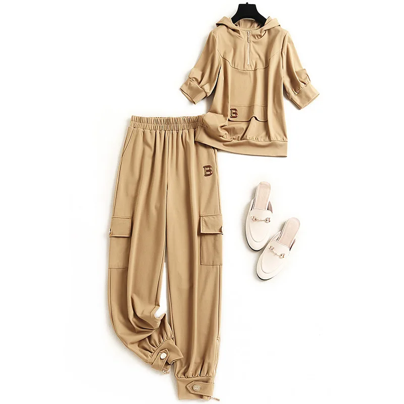 

New 2021 spring summer women hip hop two piece sets hoodies sweatshirt and elastic waist active sweatpants casual 2pc outfits
