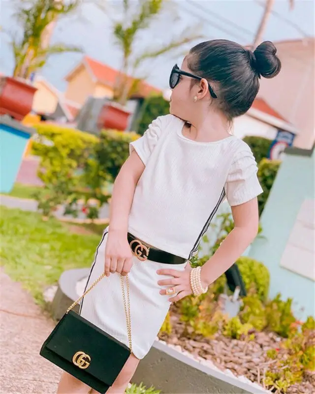 2020 Baby Girls Sports Clothes 2 pcs white tracksuit Short Sleeve cotton T-Shirt Crop Top Mini Skirt girls Tennis Outfit set | Детская