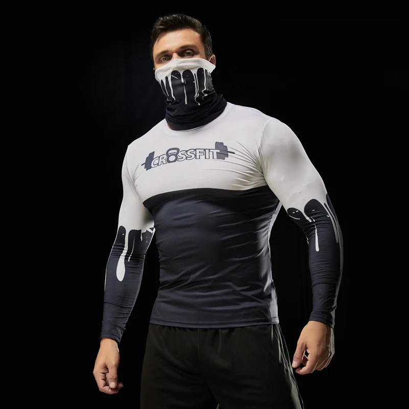 Мужская спортивная компрессионная футболка для фитнеса бега тренировок плотная